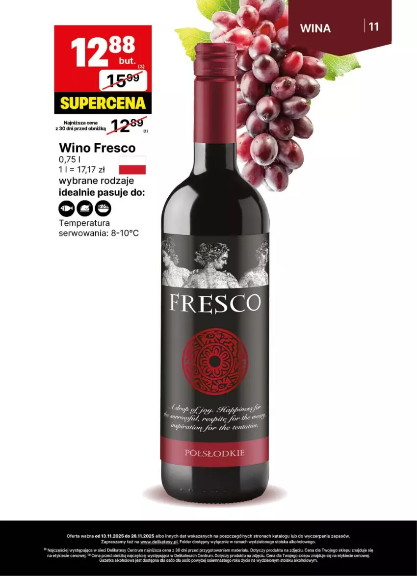 Gazetka promocyjna Delikatesy Centrum - Delibarek DC46-DC47 - ważna 13.11 do 26.11.2025 - strona 11 - produkty: Fresco, Ser, Tera, Wino