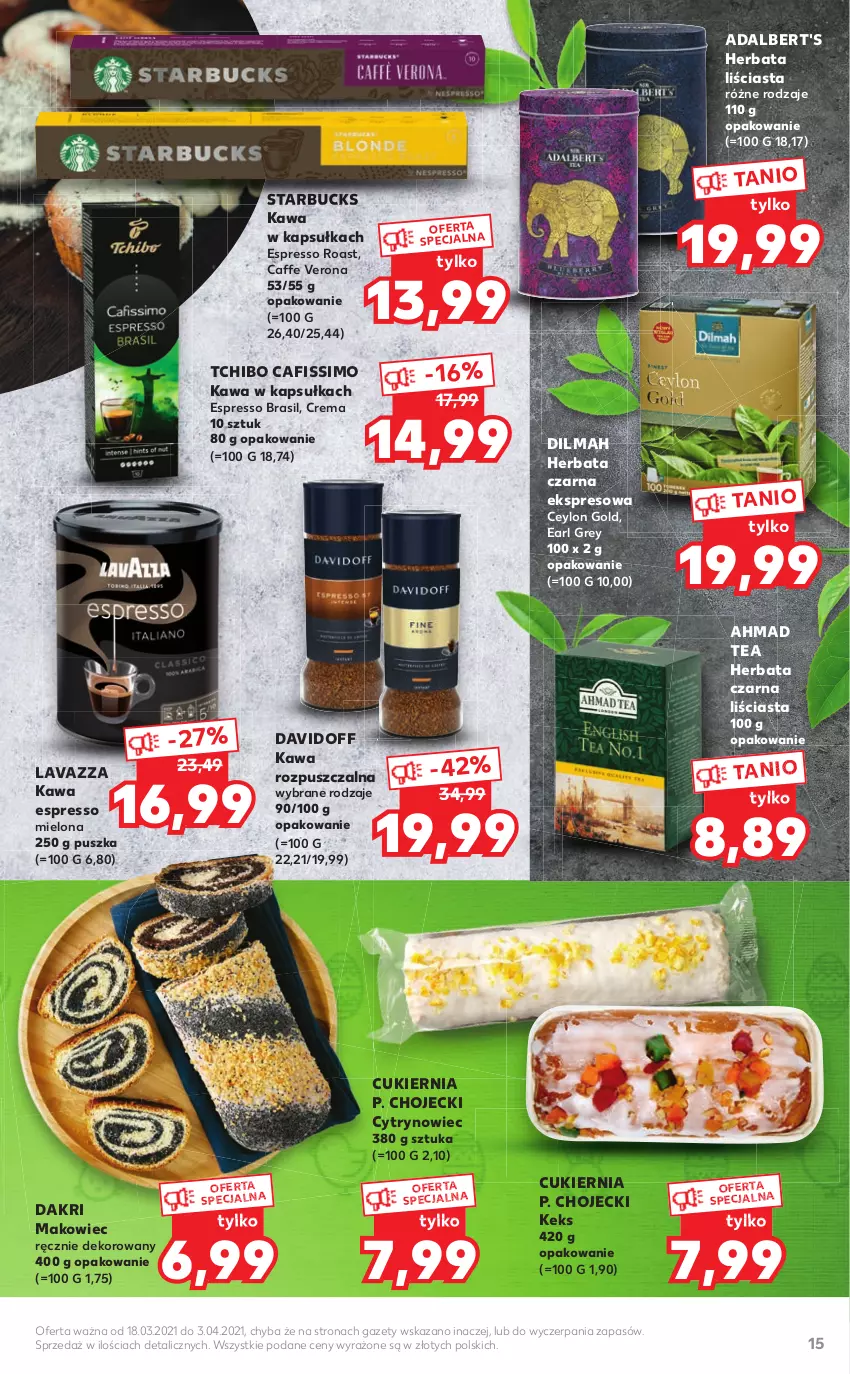 Gazetka promocyjna Kaufland - Dodatek WIELKANOC - ważna 18.03 do 03.04.2021 - strona 15 - produkty: Cafissimo, Cukier, Davidoff, Dilmah, Earl Grey, Herbata, Herbata czarna, Kawa, Kawa rozpuszczalna, Lavazza, Makowiec, Tchibo