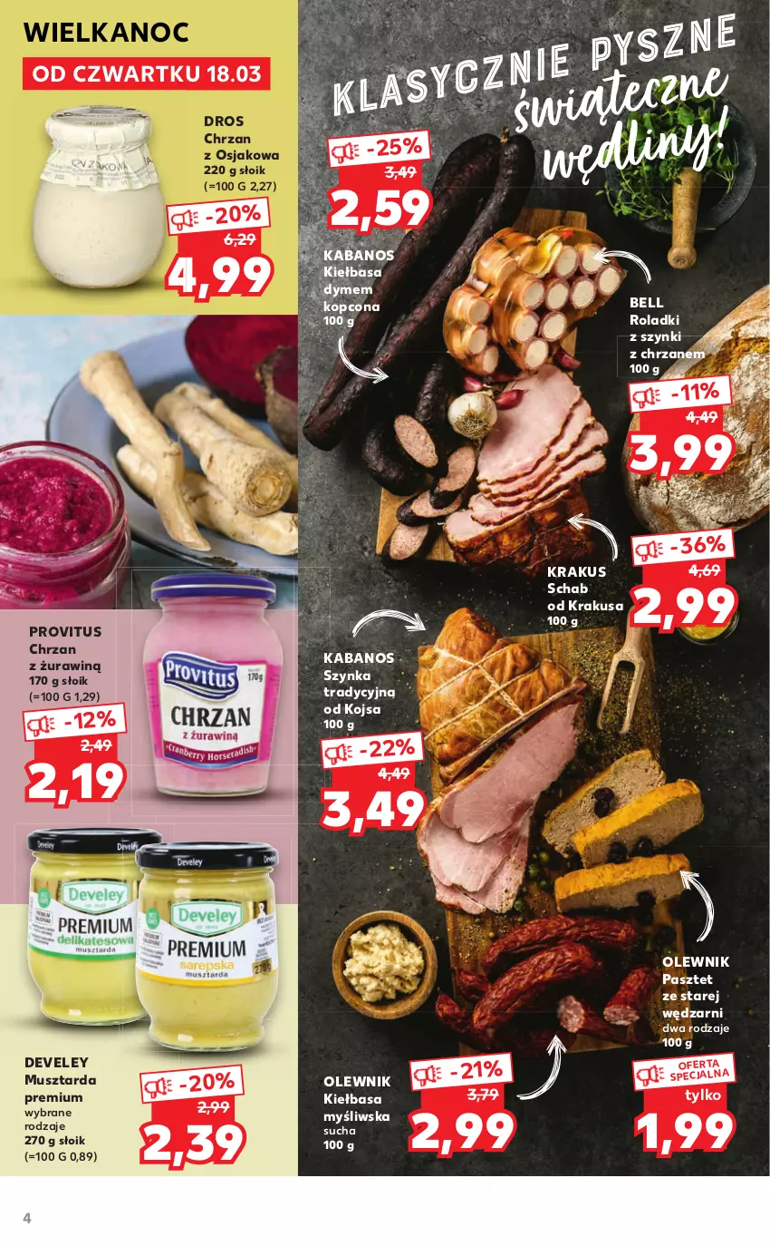 Gazetka promocyjna Kaufland - Dodatek WIELKANOC - ważna 18.03 do 03.04.2021 - strona 4 - produkty: Bell, Chrzan, Kabanos, Kiełbasa, Krakus, Mus, Musztarda, Olewnik, Pasztet, Szynka