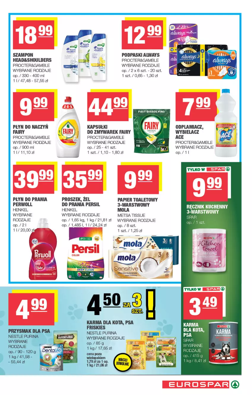 Gazetka promocyjna Spar - EuroSpar - ważna 29.06 do 09.07.2025 - strona 15 - produkty: Always, Fa, Fairy, Friskies, Kokos, Mleczko, Odplamiacz, Papier, Papier toaletowy, Persil, Perwoll, Płyn do prania, Podpaski, Pur, Purina, Szampon, Tera