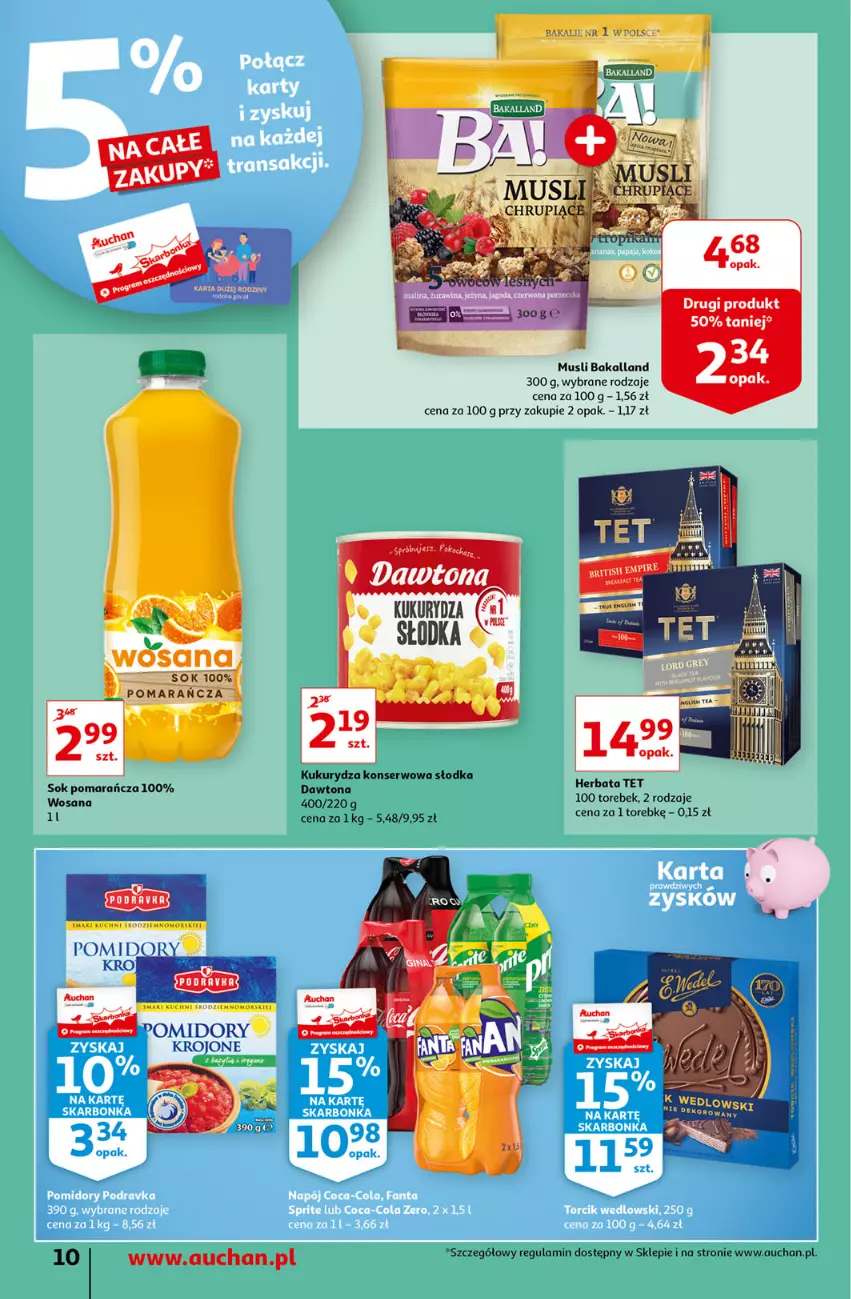 Gazetka promocyjna Auchan - Maxi Paki Niskie Ceny Supermarkety - ważna 13.01 do 19.01.2022 - strona 10 - produkty: Bakalland, Herbata, Kukurydza, Kukurydza konserwowa, Mus, Pomidory, Pomidory krojone, Ser, Sok