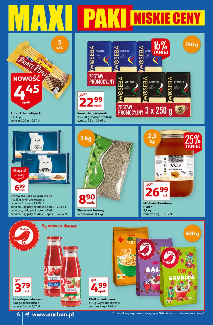 Gazetka promocyjna Auchan - Maxi Paki Niskie Ceny Supermarkety - ważna 13.01 do 19.01.2022 - strona 4 - produkty: Danio, Kawa, Kawa mielona, Miód, Prince Polo, Woseba