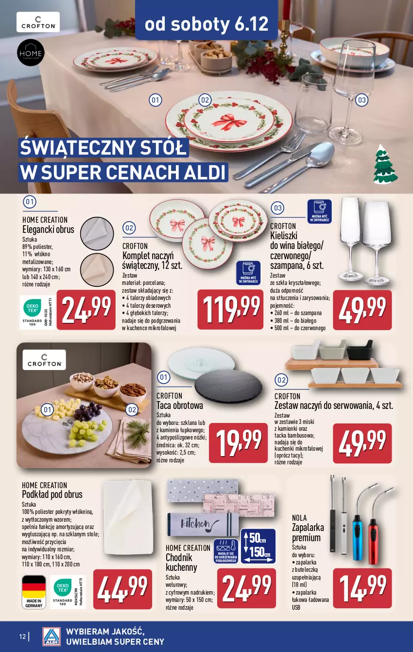 Gazetka promocyjna Aldi - Artykuły przemysłowe i tekstylia - ważna 03.12 do 06.12.2025 - strona 12 - produkty: Chodnik, Deser, Fa, Komplet naczyń, Kuchenki mikrofalowe, LANA, Obrus, Podkład, Por, Ser, Sok, Stół, Taca, Talerz, Zapalarka