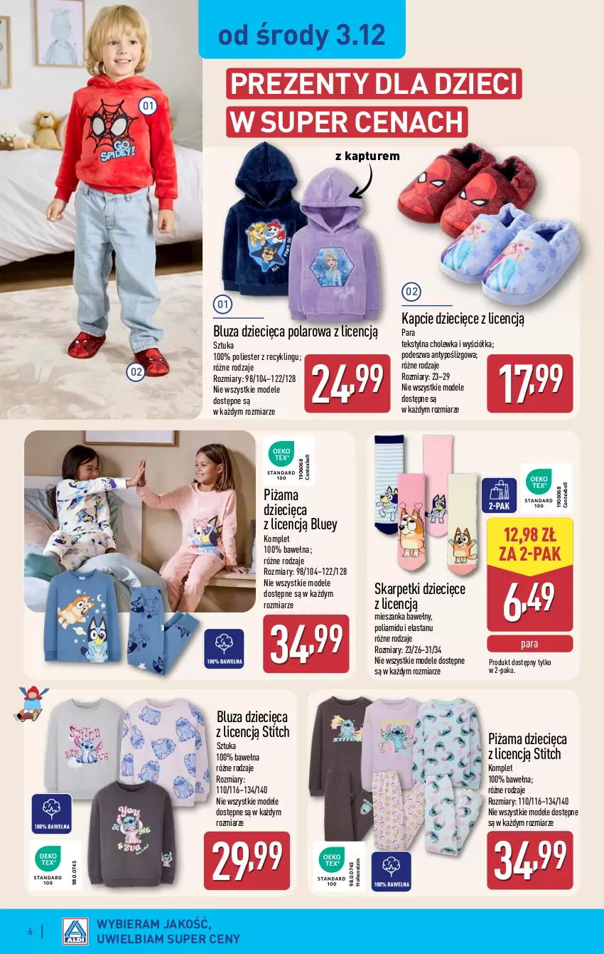 Gazetka promocyjna Aldi - Artykuły przemysłowe i tekstylia - ważna 03.12 do 06.12.2025 - strona 6 - produkty: Bell, Bluza, Dzieci, Kapcie, Karp, Piżama, Skarpetki, Wełna
