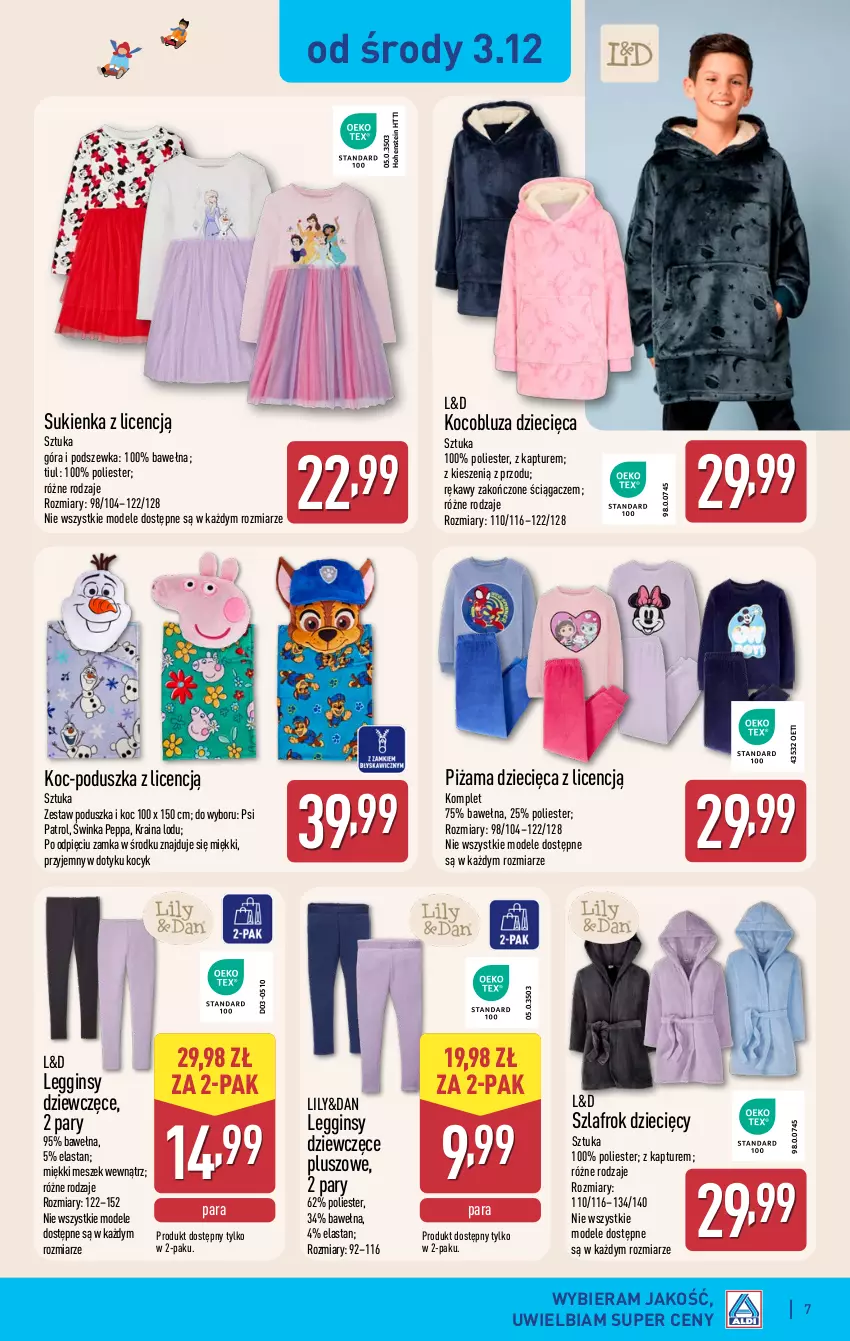 Gazetka promocyjna Aldi - Artykuły przemysłowe i tekstylia - ważna 03.12 do 06.12.2025 - strona 7 - produkty: Bluza, Dzieci, Gin, Inka, Koc, Legginsy, Piżama, Poduszka, Psi Patrol, Sukienka, Szlafrok, Wełna