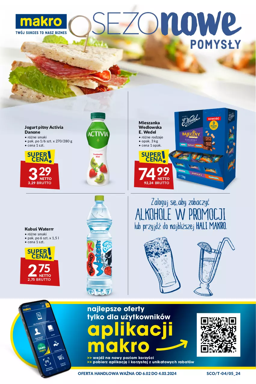 Gazetka promocyjna Makro - Najlepsze oferty - ważna 06.02 do 04.03.2024 - strona 18 - produkty: Activia, Danone, E. Wedel, Jogurt, Jogurt pitny, Kubuś, Kubuś Waterrr, Mieszanka wedlowska