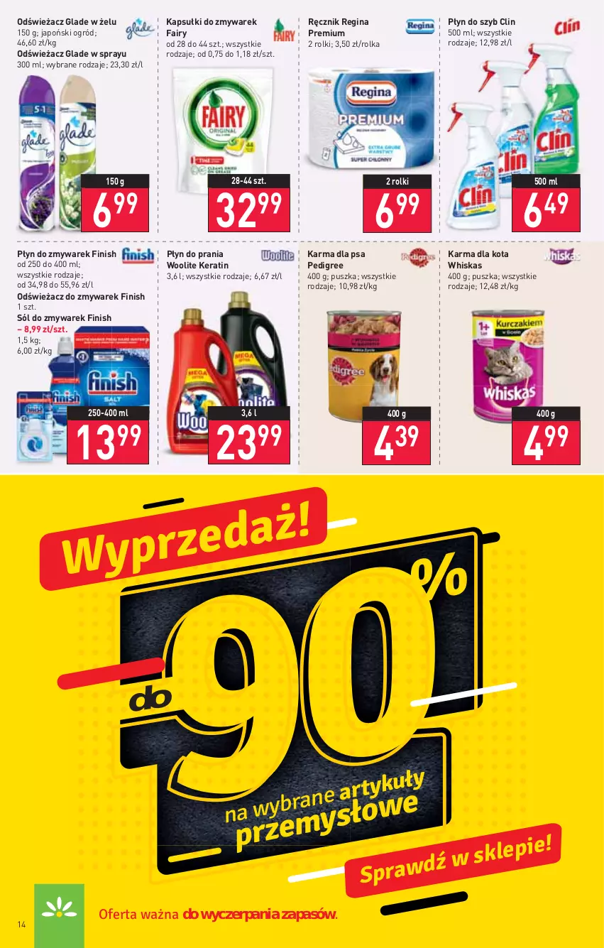 Gazetka promocyjna Stokrotka - Supermarket - ważna 05.01 do 12.01.2022 - strona 14 - produkty: Clin, Fa, Fairy, Finish, Gin, Ogród, Pedigree, Płyn do prania, Płyn do szyb, Ręcznik, Rolki, Sól, Whiskas, Woolite