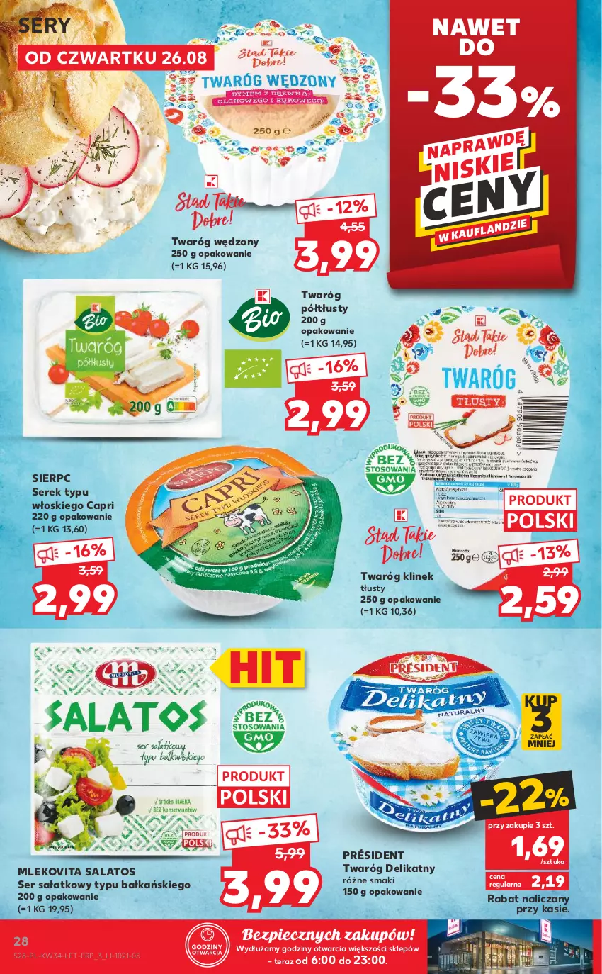 Gazetka promocyjna Kaufland - OFERTA TYGODNIA - ważna 26.08 do 01.09.2021 - strona 28 - produkty: Mleko, Mlekovita, Piec, Président, Sałat, Ser, Serek, Tera, Twaróg, Twaróg delikatny, Twaróg półtłusty