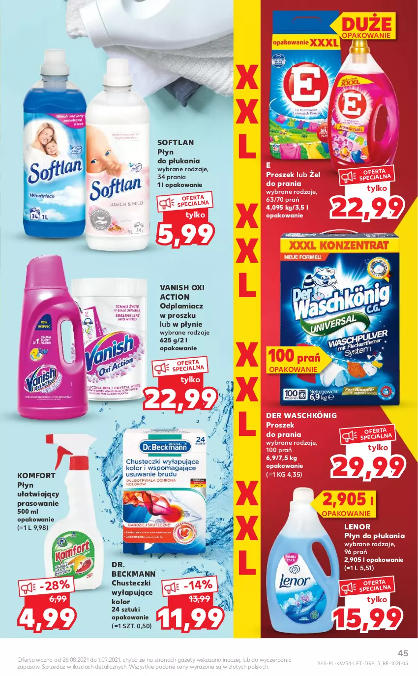 Gazetka promocyjna Kaufland - OFERTA TYGODNIA - ważna 26.08 do 01.09.2021 - strona 45 - produkty: Chusteczki, König, Lenor, Odplamiacz, Płyn do płukania, Proszek do prania, Vanish