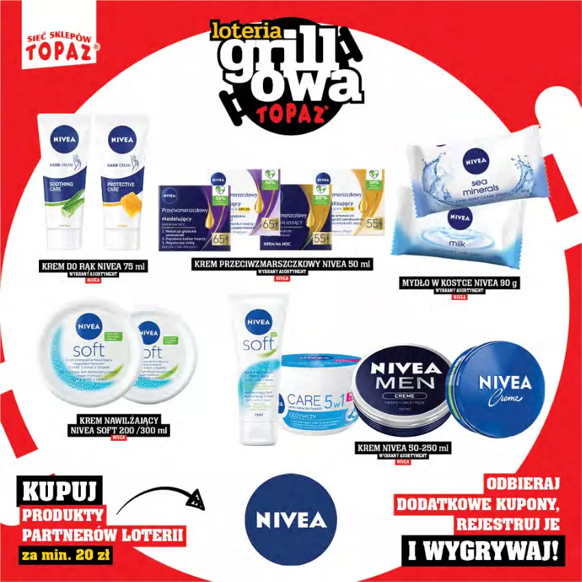 Gazetka promocyjna Topaz - Gazetka - ważna 25.04 do 15.06.2025 - strona 82 - produkty: Gala, Gry, Krem do rąk, Krem nawilżający, Krem przeciwzmarszczkowy, Mars, Mydło, Nivea