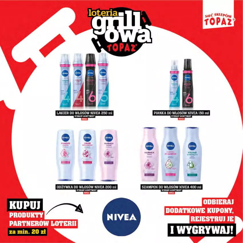 Gazetka promocyjna Topaz - Gazetka - ważna 25.04 do 15.06.2025 - strona 85 - produkty: Gry, Lakier, Lakier do włosów, Nivea, Odżywka, Pianka do włosów, Szampon