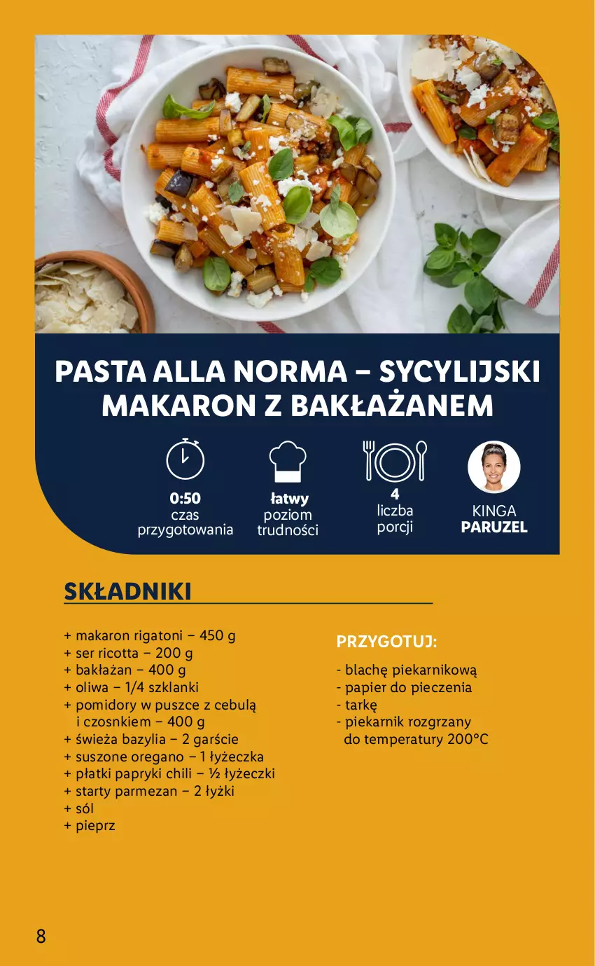 Gazetka promocyjna Lidl - KATALOG SYCYLIA - ważna 22.08 do 28.08.2022 - strona 8 - produkty: Bazyl, Bazylia, Lanki, Makaron, Papier, Papier do pieczenia, Parmezan, Piec, Piekarnik, Pieprz, Pomidory, Por, Ricotta, Ser, Sól