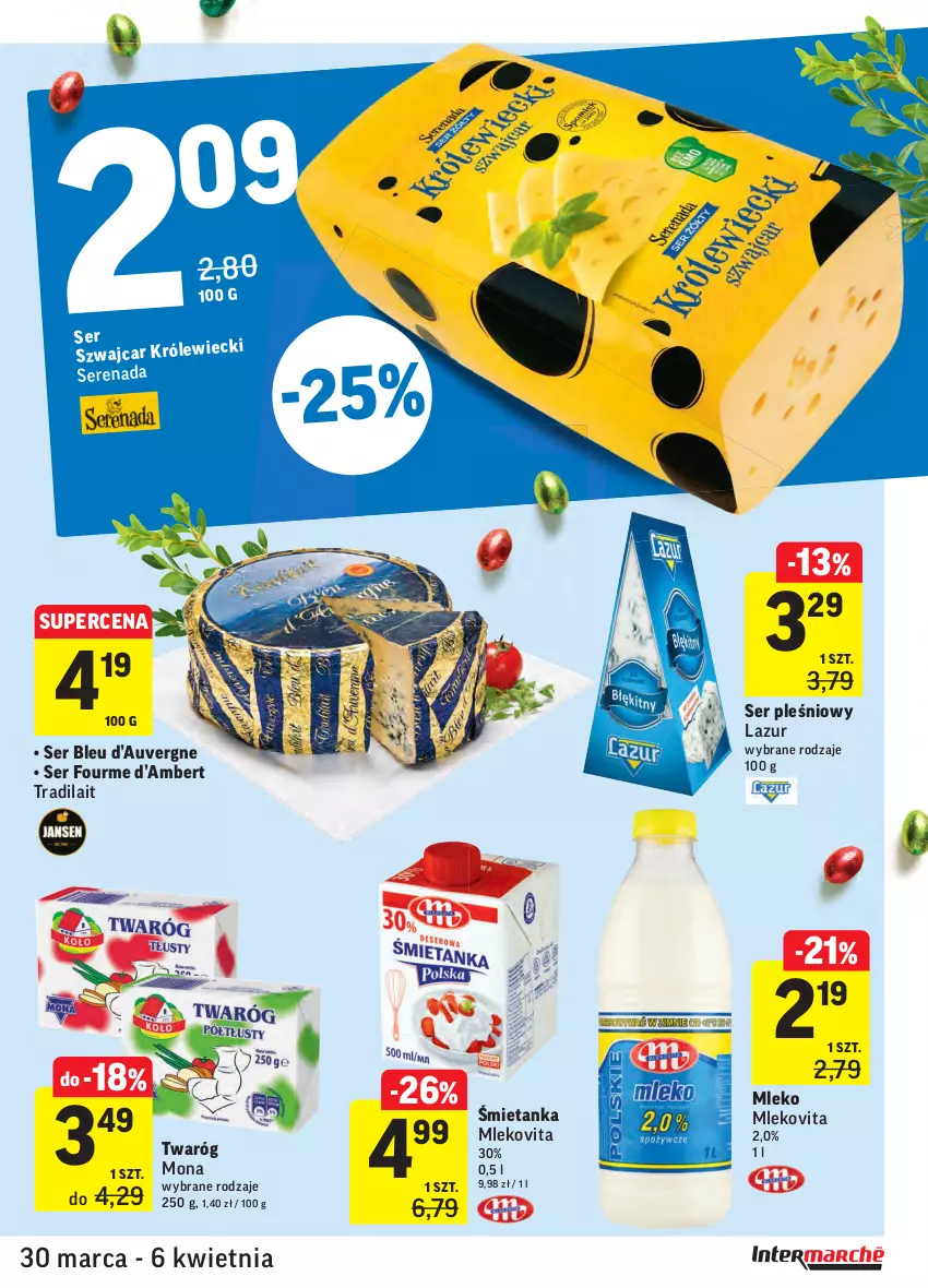 Gazetka promocyjna Intermarche - Wielkanoc - ważna 30.03 do 06.04.2021 - strona 27 - produkty: Lazur, Mleko, Mlekovita, Ser, Ser pleśniowy, Twaróg