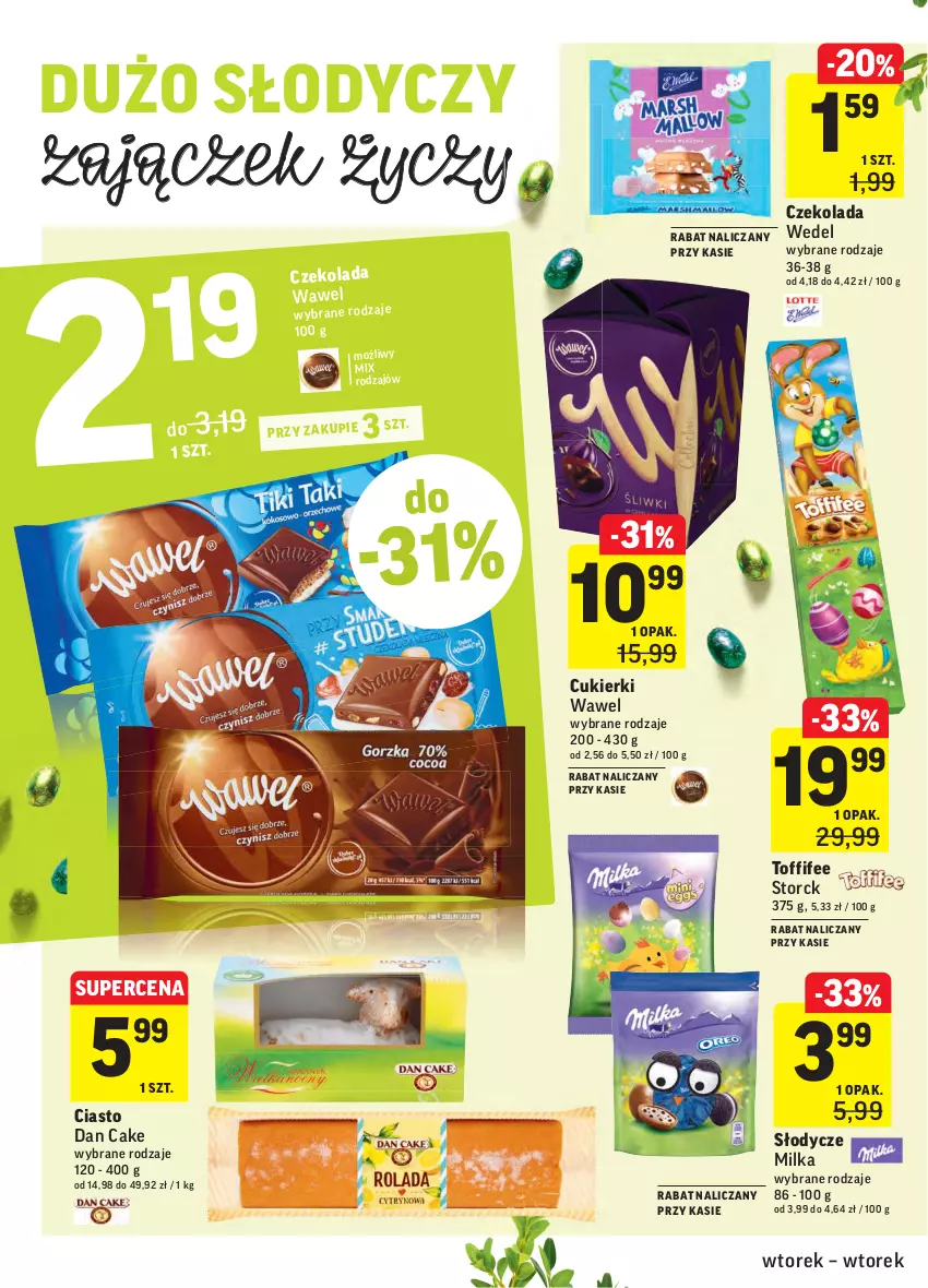 Gazetka promocyjna Intermarche - Wielkanoc - ważna 30.03 do 06.04.2021 - strona 32 - produkty: Cukier, Cukierki, Czekolada, Dan Cake, Milka, Toffifee, Wawel