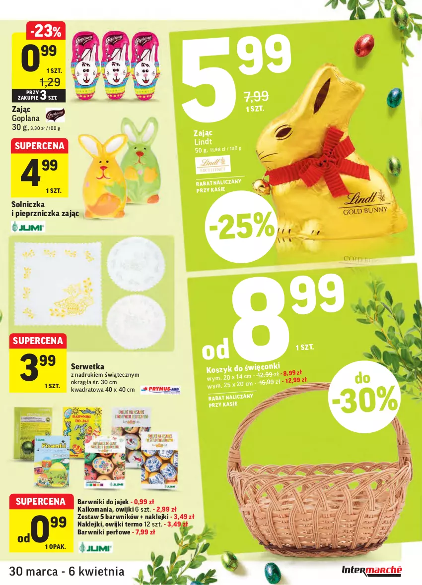 Gazetka promocyjna Intermarche - Wielkanoc - ważna 30.03 do 06.04.2021 - strona 7 - produkty: Goplana, Klej, Kosz, LANA, Lindt, Owijki, Pieprz, Pieprzniczka, Ser, Solniczka, Znicz