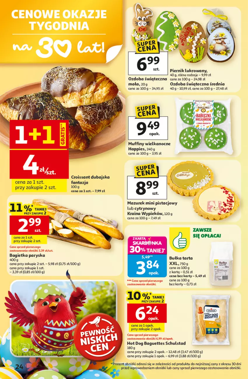 Gazetka promocyjna Auchan - Gazetka 30 Lat Hipermarket Auchan - ważna 19.03 do 25.03.2026 - strona 24 - produkty: Babeczki, Bagietka, Bułka, Bułka tarta, Croissant, Dan Cake, Fa, Fanta, Hot dog, Muffiny, Ozdoba, Piernik, Tarta