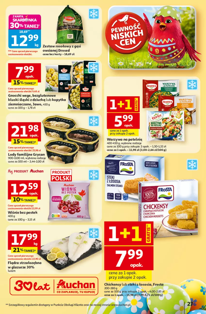 Gazetka promocyjna Auchan - Gazetka 30 Lat Hipermarket Auchan - ważna 19.03 do 25.03.2026 - strona 27 - produkty: Fa, Frosta, Gnocchi, Gry, Kopytka, Lazur, Lody, Sos, Stek, Warzywa