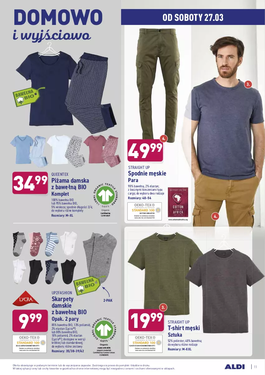 Gazetka promocyjna Aldi - Od Środy i Soboty - ważna 24.03 do 27.03.2021 - strona 11 - produkty: Control, Fa, Karp, Piżama, Queentex, Spodnie, T-shirt, Wełna