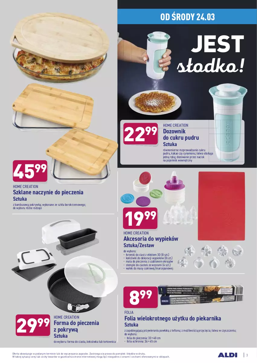 Gazetka promocyjna Aldi - Od Środy i Soboty - ważna 24.03 do 27.03.2021 - strona 3 - produkty: Dozownik, Foremki, Forma do pieczenia, Kakao, Keksówka, Piec, Piekarnik, Pojemnik, Stek, Tortownica, Wałek