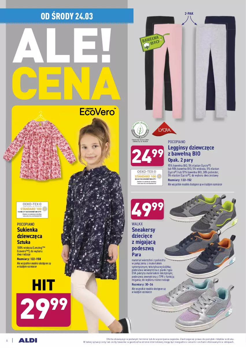 Gazetka promocyjna Aldi - Od Środy i Soboty - ważna 24.03 do 27.03.2021 - strona 6 - produkty: Dzieci, Gin, Legginsy, Pocopiano, Sneakersy, Sukienka, Wełna