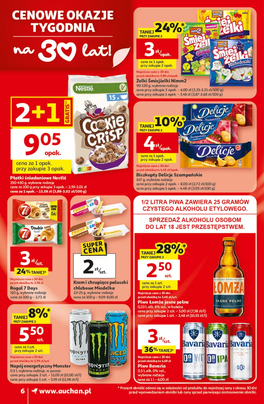 Gazetka promocyjna Auchan - Gazetka 30 Lat Supermarket Auchan - ważna 08.01 do 14.01.2026 - strona 6 - produkty: 7 Days, Biszkopty, Chleb, Delicje, Fa, Napój, Napój energetyczny, Nimm2, Rogal