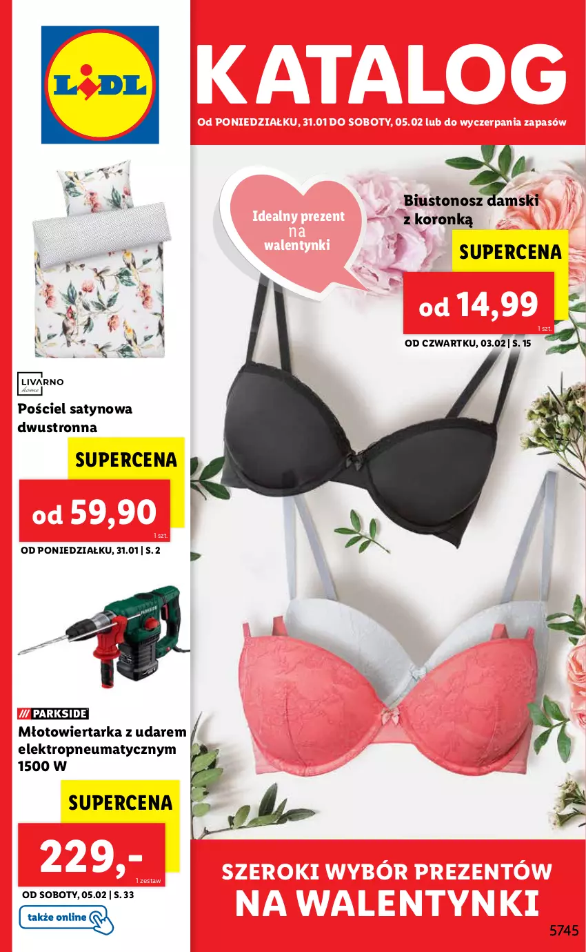 Gazetka promocyjna Lidl - GAZETKA - ważna 31.01 do 05.02.2022 - strona 1 - produkty: Biustonosz, Młot, Młotowiertarka, Pościel, Tarka, Wiertarka