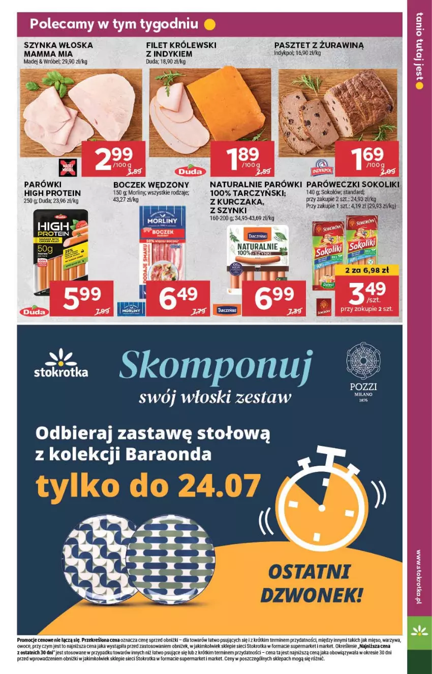 Gazetka promocyjna Stokrotka - Supermarket - ważna 18.07 do 24.07.2024 - strona 11 - produkty: Boczek, Duda, Dzwonek, Królewski, Kurczak, Mięso, Morliny, Owoce, Parówki, Pasztet, Sok, Sokołów, Szynka, Tarczyński, Warzywa