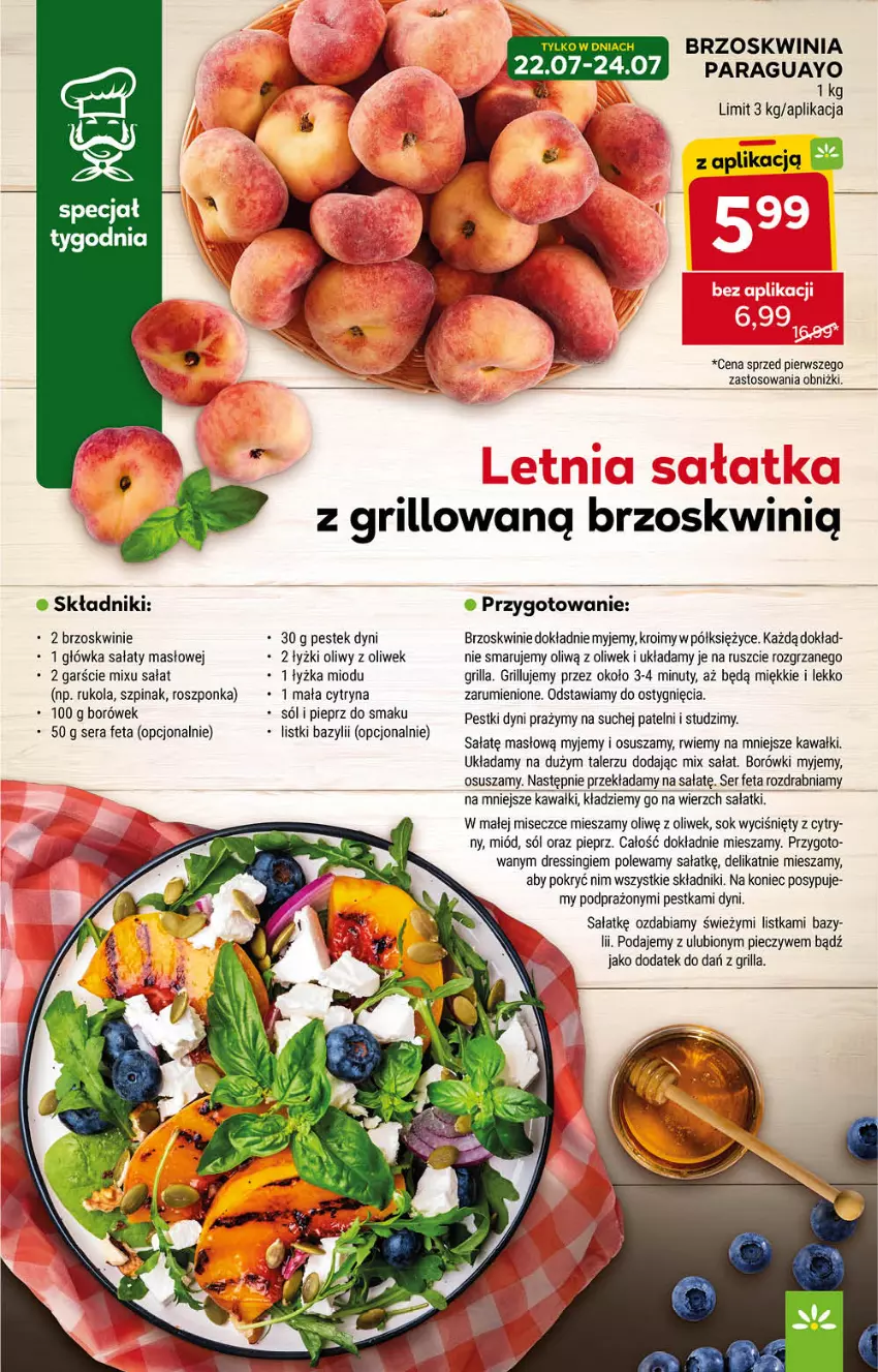 Gazetka promocyjna Stokrotka - Supermarket - ważna 18.07 do 24.07.2024 - strona 13 - produkty: Bazyl, Brzoskwinie, Dres, Feta, Grill, Kawa, Masło, Miód, Nuty, Pestki dyni, Piec, Pieprz, Roszponka, Rukola, Rum, Sałat, Ser, Sok, Sól, Stek, Szpinak, Talerz