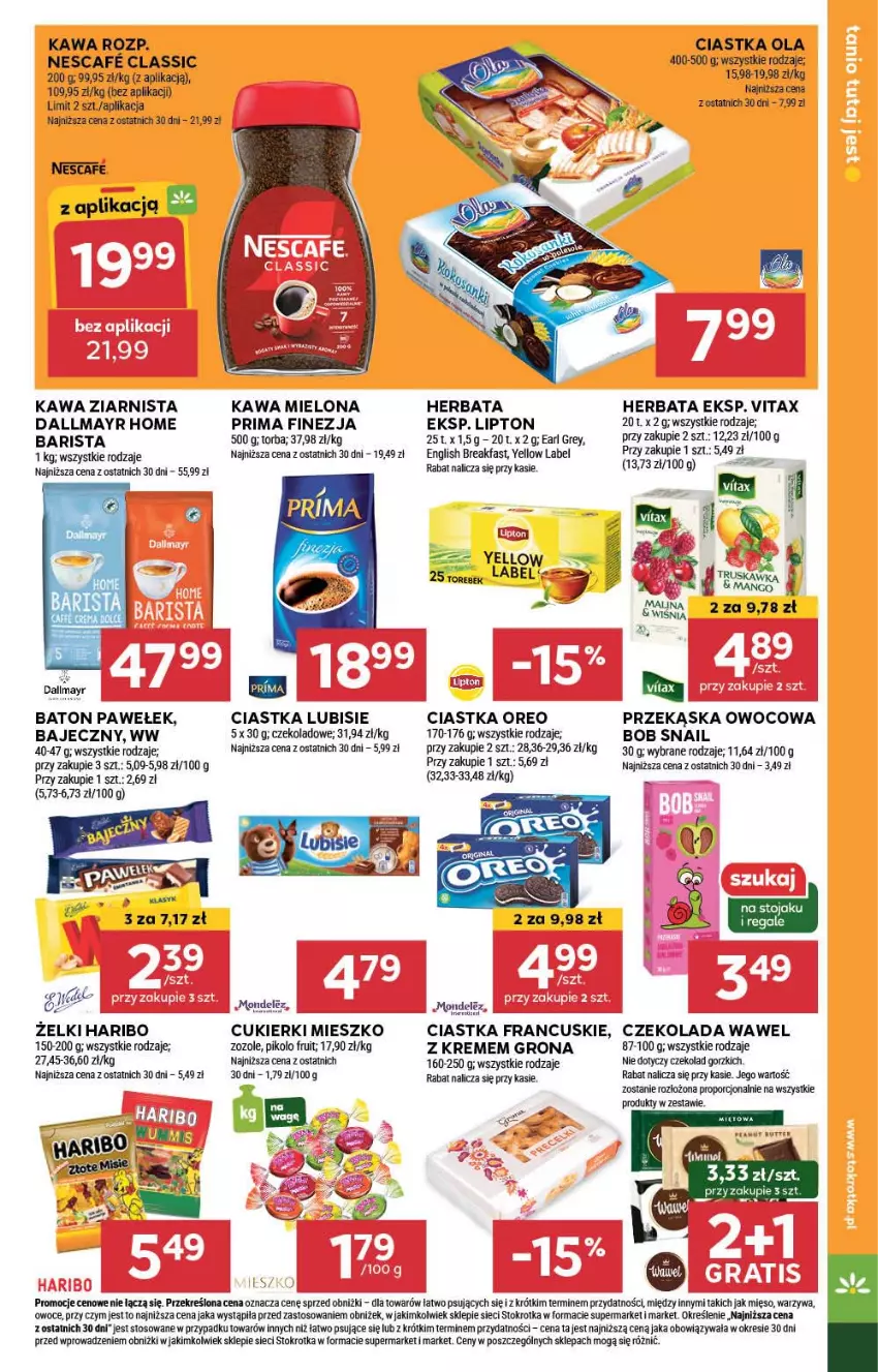 Gazetka promocyjna Stokrotka - Supermarket - ważna 18.07 do 24.07.2024 - strona 15 - produkty: Baton, Ciastka, Cukier, Cukierki, Czekolada, Dallmayr, Earl Grey, Fa, Haribo, Herbata, Kawa, Kawa mielona, Kawa ziarnista, Lipton, Lubisie, Mięso, Oreo, Owoce, Por, Prima, Stojak, Torba, Vitax, Warzywa, Wawel