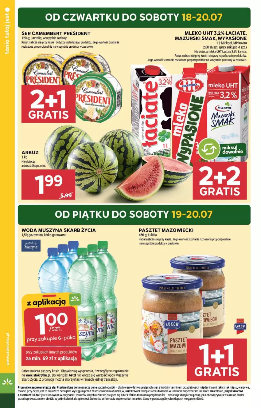 Gazetka promocyjna Stokrotka - Supermarket - ważna 18.07 do 24.07.2024 - strona 2 - produkty: Arbuz, Camembert, Mięso, Mleko, Mlekovita, Mus, Owoce, Pasztet, Por, Rama, Ser, Szyna, Tran, Warzywa, Woda