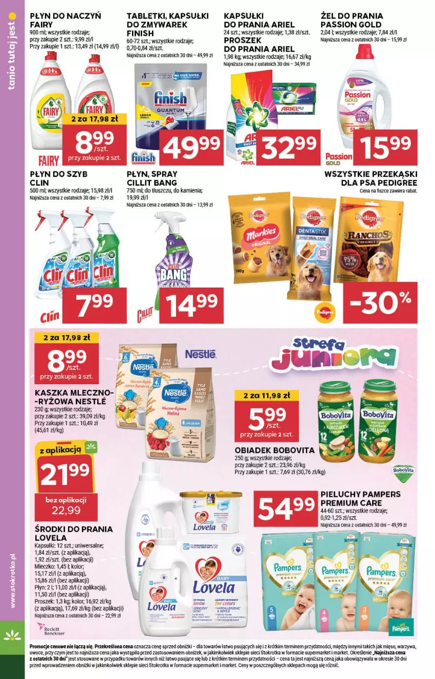 Gazetka promocyjna Stokrotka - Supermarket - ważna 18.07 do 24.07.2024 - strona 20 - produkty: Ariel, BoboVita, Cillit Bang, Clin, Fa, Fairy, Finish, Kapsułki do prania, Lovela, Mięso, Mleczko, Owoce, Pampers, Pedigree, Pieluchy, Płyn do szyb, Proszek do prania, Przekąski dla psa, Ryż, Ser, Tablet, Warzywa