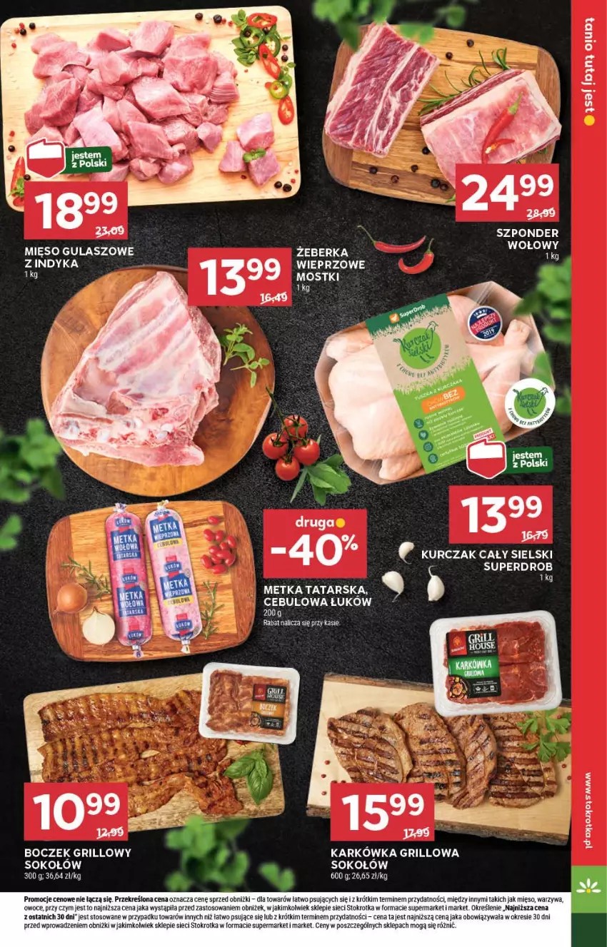 Gazetka promocyjna Stokrotka - Supermarket - ważna 18.07 do 24.07.2024 - strona 9 - produkty: Boczek, Grill, Kurczak, Metka tatarska, Mięso, Owoce, Sok, Sokołów, Warzywa