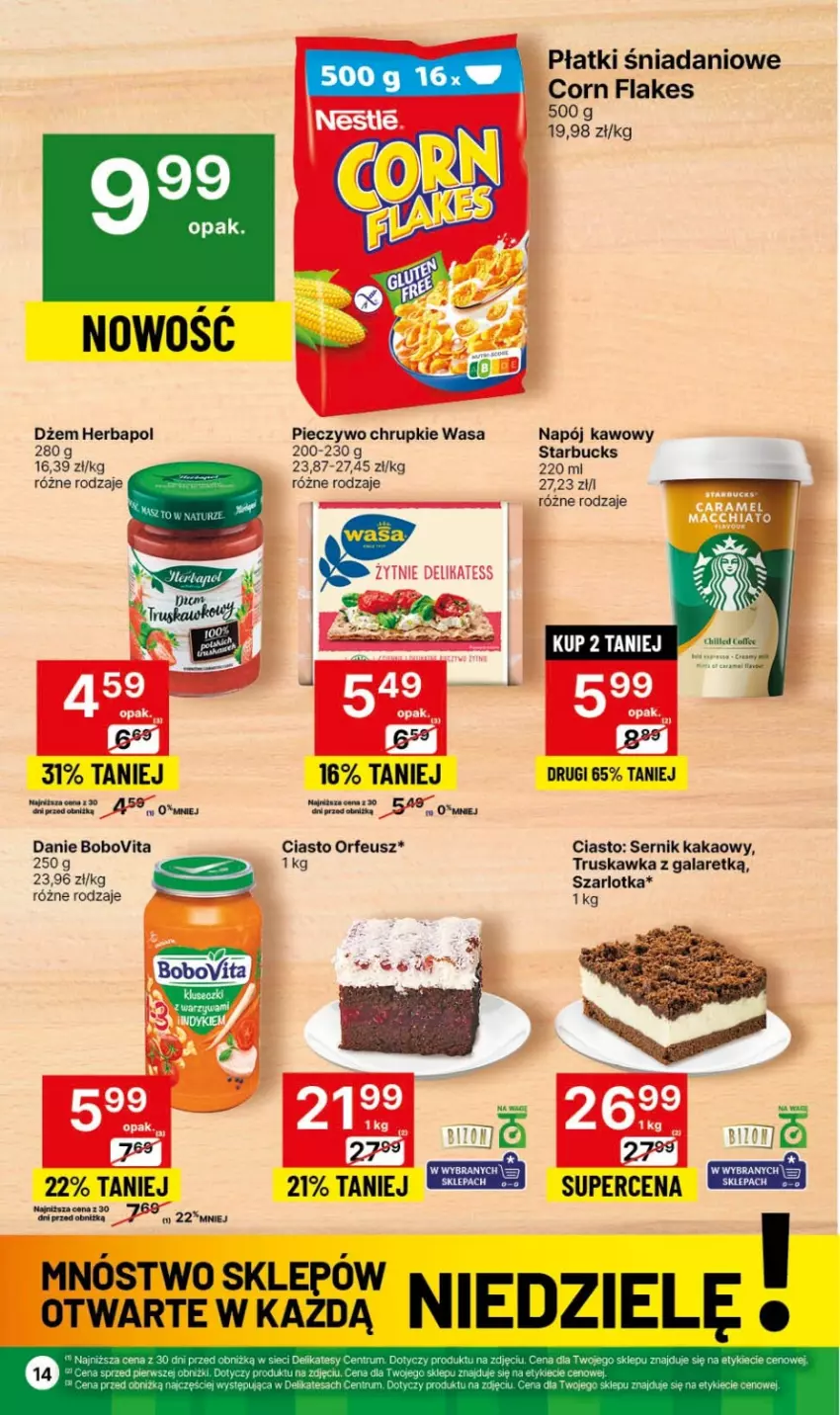 Gazetka promocyjna Delikatesy Centrum - Dyskontowe ceny w Delikatesach Centrum - ważna 11.01 do 17.01.2024 - strona 14 - produkty: BoboVita, Chrupki, Corn flakes, Danio, Dżem, Gala, Herbapol, Kakao, Napój, Piec, Pieczywo, Pieczywo chrupkie, Ser, Szarlotka, Vita C, Wasa