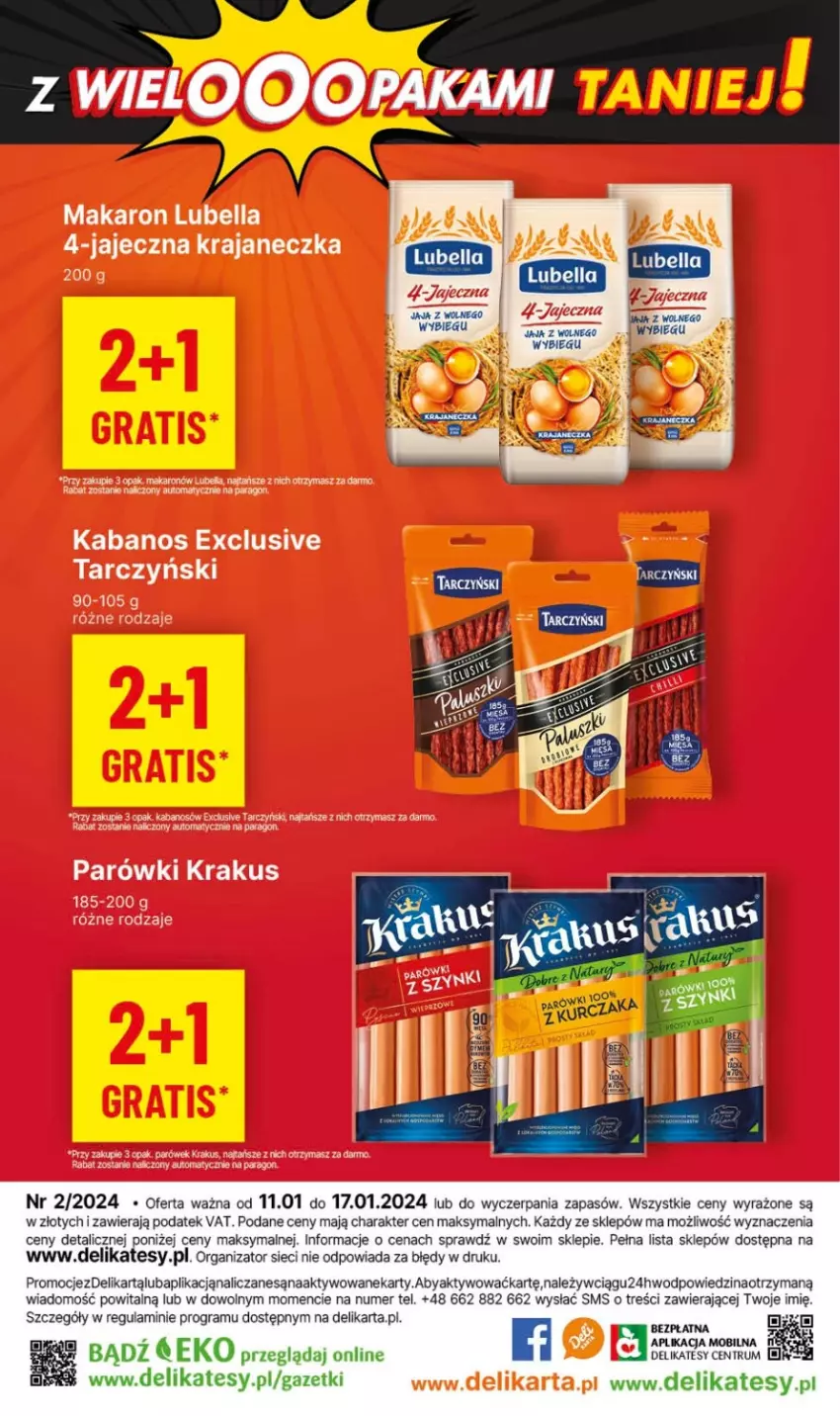 Gazetka promocyjna Delikatesy Centrum - Dyskontowe ceny w Delikatesach Centrum - ważna 11.01 do 17.01.2024 - strona 25 - produkty: Bell, Bella, Kabanos, Krakus, Lubella, Makaron, Parówki, Tarczyński