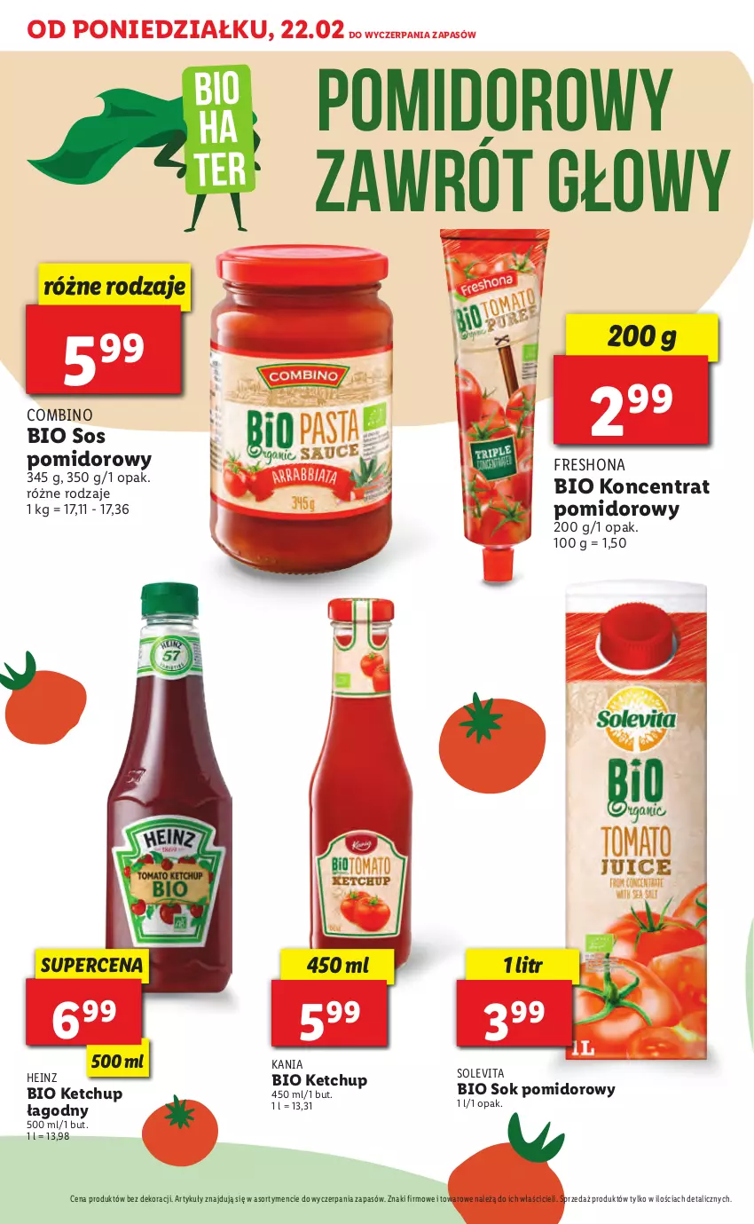 Gazetka promocyjna Lidl - TYDZIEŃ BIOHATERSKI - ważna 22.02 do 27.02.2021 - strona 16 - produkty: Heinz, Ketchup, Koncentrat pomidorowy, Sok, Sok pomidorowy, Sos, Sos pomidorowy