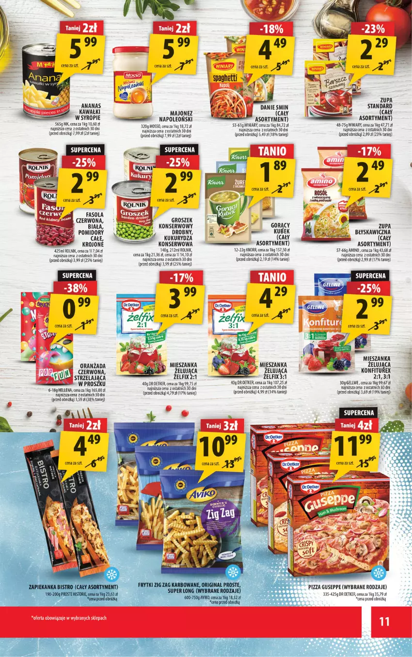 Gazetka promocyjna Arhelan - Gazetka - ważna 04.07 do 13.07.2025 - strona 11 - produkty: Ananas, Fa, Fasola, Groszek, Hellena, Kawa, Knorr, Kukurydza, LG, Majonez, Oleo, Oranżada, Pizza, Pomidory, Rolnik, Ser, Syrop, Winiary, Zupa