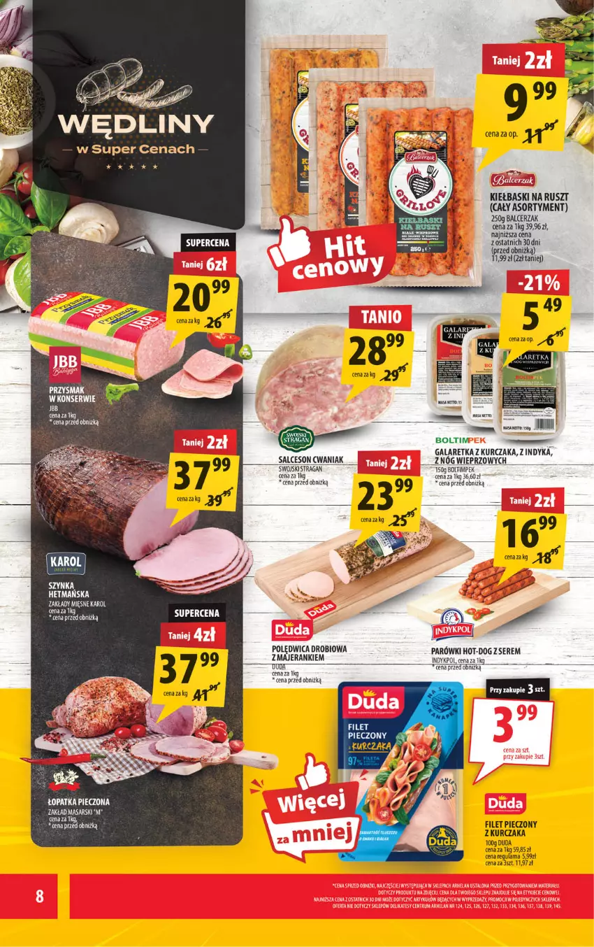 Gazetka promocyjna Arhelan - Gazetka - ważna 04.07 do 13.07.2025 - strona 8 - produkty: Duda, Gala, Galaretka, Kurczak, Parówki, Piec, Polędwica, Salceson, Ser