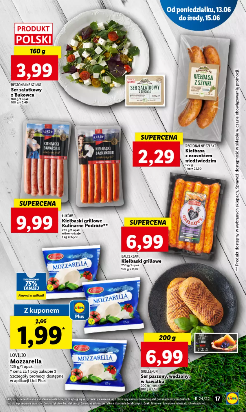 Gazetka promocyjna Lidl - GAZETKA - ważna 13.06 do 15.06.2022 - strona 17 - produkty: Grill, Kawa, Kiełbasa, Lovi, Mozzarella, Por, Sałat, Ser