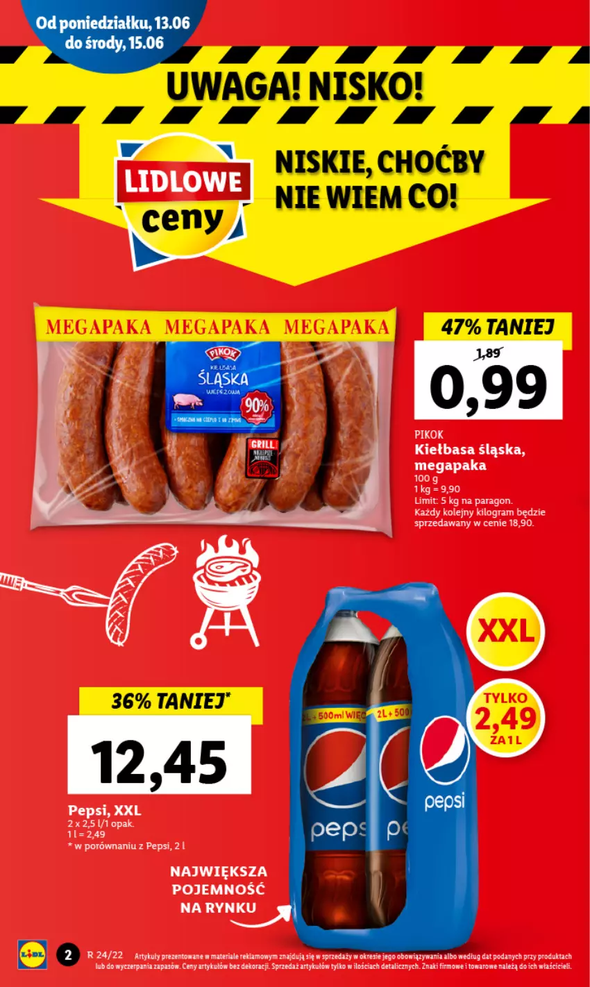 Gazetka promocyjna Lidl - GAZETKA - ważna 13.06 do 15.06.2022 - strona 2 - produkty: Gra, Kiełbasa, Kiełbasa śląska, Olej, Pepsi, Por, Waga