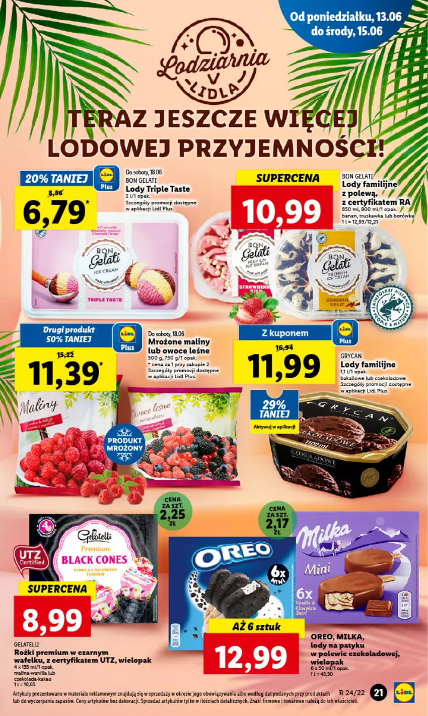 Gazetka promocyjna Lidl - GAZETKA - ważna 13.06 do 15.06.2022 - strona 21 - produkty: Czekolada, Fa, Gry, Lody, Maliny, Milka, Oreo, Owoce