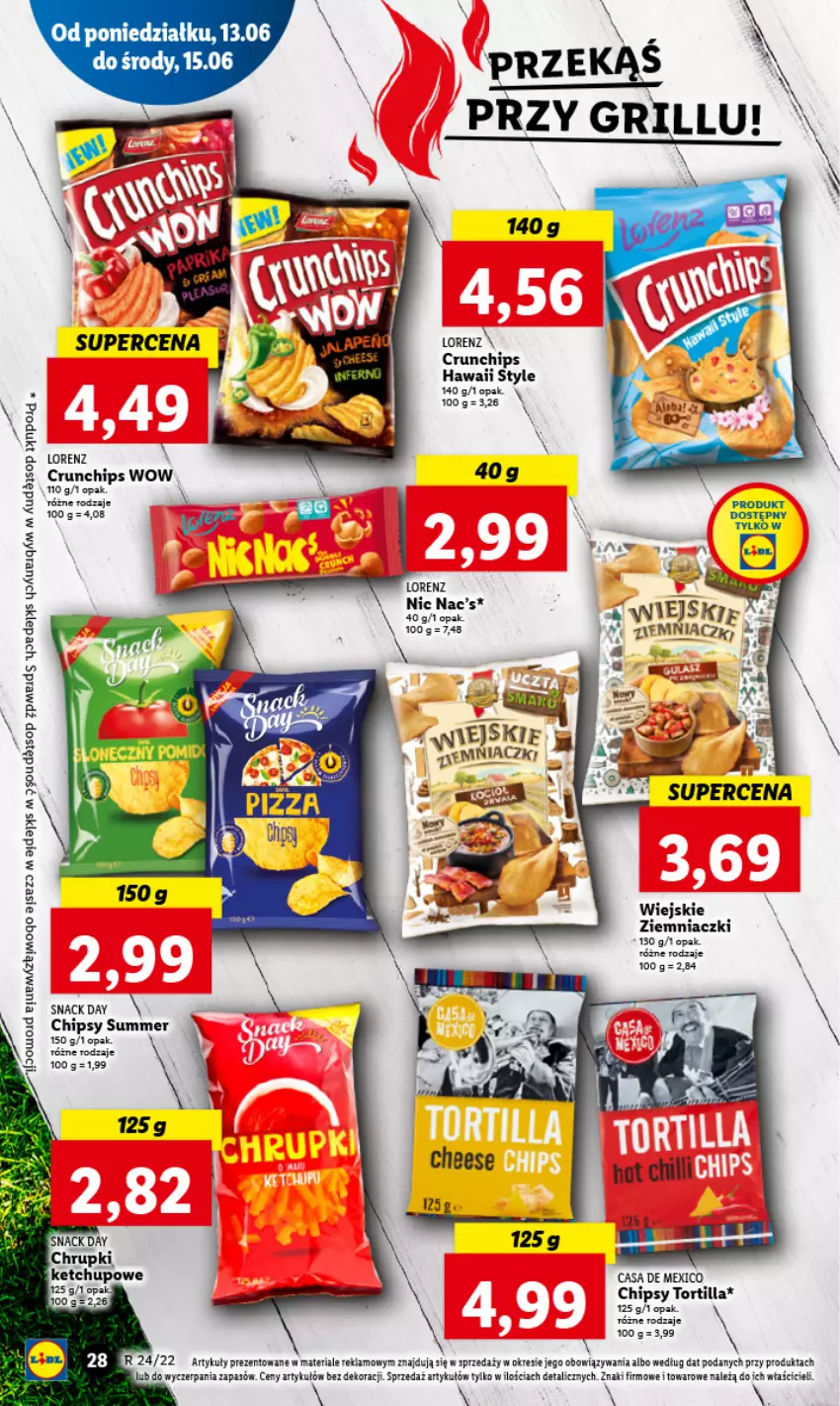 Gazetka promocyjna Lidl - GAZETKA - ważna 13.06 do 15.06.2022 - strona 28 - produkty: Chipsy, Crunchips, Grill, Lorenz, Tortilla