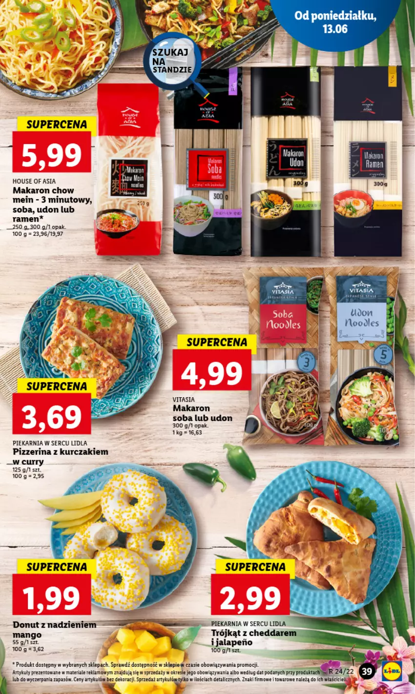 Gazetka promocyjna Lidl - GAZETKA - ważna 13.06 do 15.06.2022 - strona 39 - produkty: Cheddar, Donut, House of Asia, Kurczak, Makaron, Mango, Pizzerina, Ser