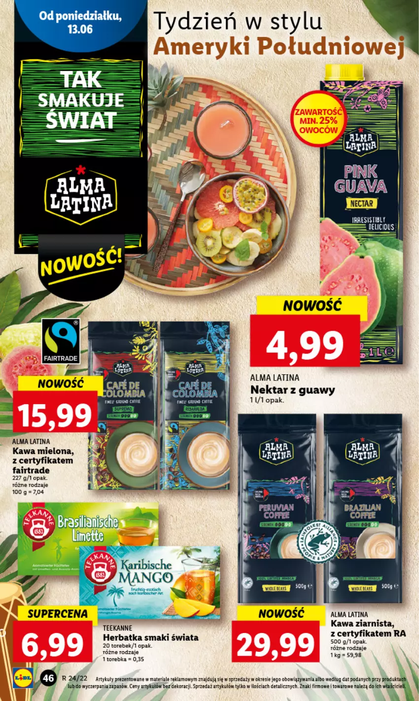 Gazetka promocyjna Lidl - GAZETKA - ważna 13.06 do 15.06.2022 - strona 46 - produkty: Fa, Kawa, Kawa mielona, Kawa ziarnista, Nektar, Teekanne, Torebka