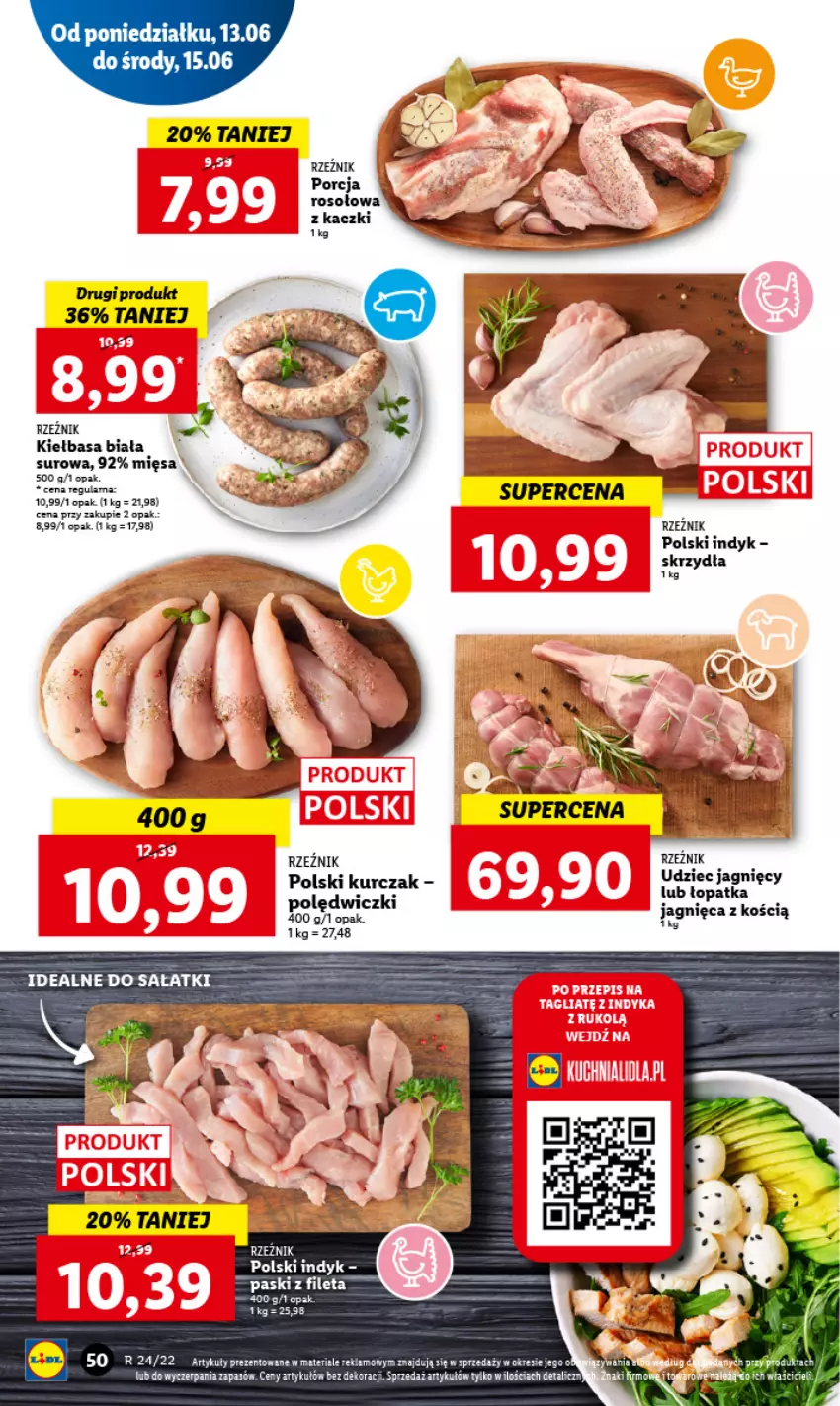 Gazetka promocyjna Lidl - GAZETKA - ważna 13.06 do 15.06.2022 - strona 50 - produkty: Fa, Kiełbasa, Kiełbasa biała, Kurczak, Por, Sałat