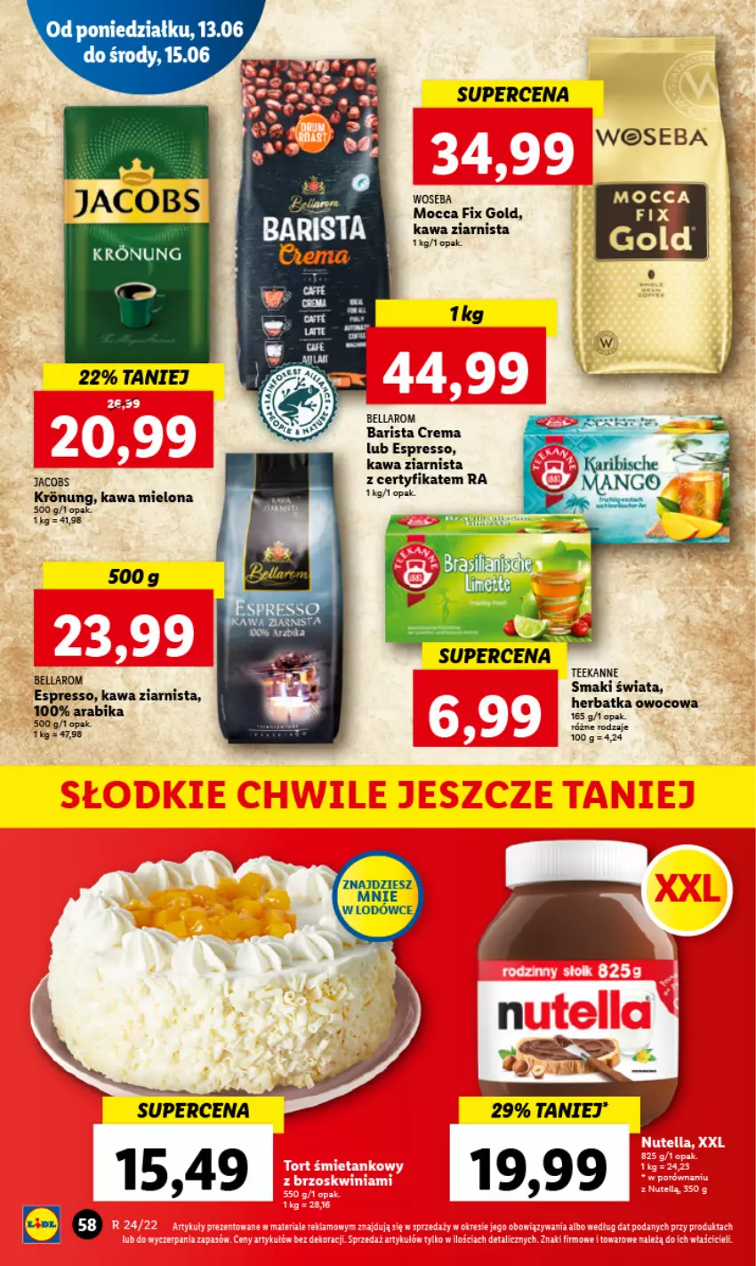 Gazetka promocyjna Lidl - GAZETKA - ważna 13.06 do 15.06.2022 - strona 58 - produkty: Bell, Bella, Jacobs, Kawa, Kawa mielona, Kawa ziarnista, Teekanne, Woseba