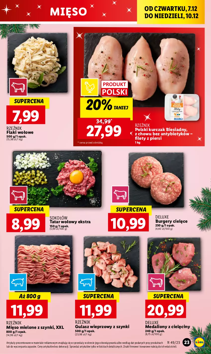 Gazetka promocyjna Lidl - GAZETKA - ważna 07.12 do 10.12.2023 - strona 25 - produkty: Burger, Flaki, Flaki wołowe, Kurczak, Lion, Mięso, Mięso mielone, Mięso mielone z szynki, Sok, Sokołów, Tatar wołowy