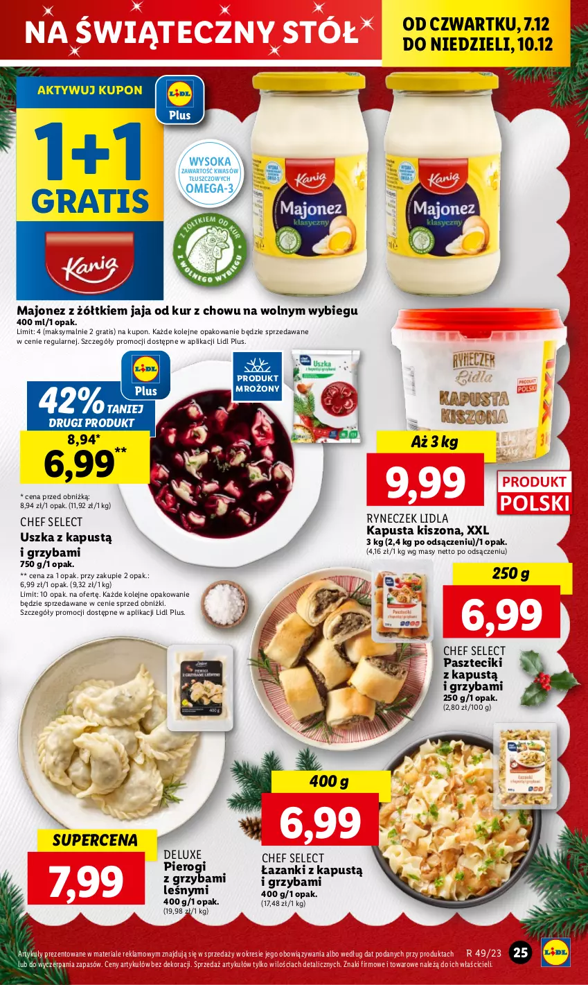 Gazetka promocyjna Lidl - GAZETKA - ważna 07.12 do 10.12.2023 - strona 27 - produkty: Gra, Jaja, Kapustą, Majonez, Olej, Omega-3, Pierogi, Sok, Stół