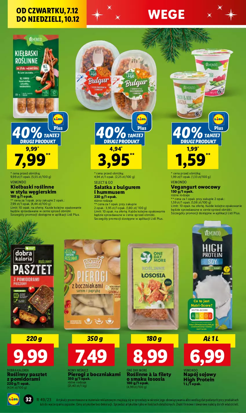 Gazetka promocyjna Lidl - GAZETKA - ważna 07.12 do 10.12.2023 - strona 34 - produkty: Boczniak, Bulgur, Hummus, LG, Mus, Napój, Olej, Pasztet, Pierogi, Sałat, Sałatka, Sos, Vegangurt, Wazon