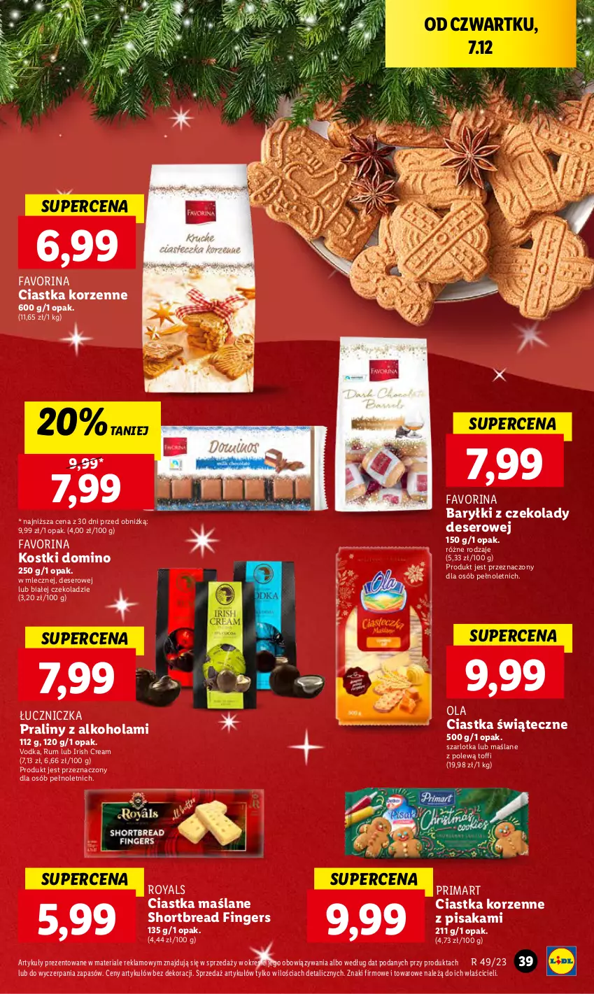 Gazetka promocyjna Lidl - GAZETKA - ważna 07.12 do 10.12.2023 - strona 41 - produkty: Baryłki, Ciastka, Deser, Fa, Praliny, Prima, Rum, Ser, Szarlotka, Znicz