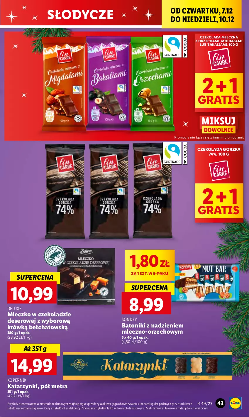 Gazetka promocyjna Lidl - GAZETKA - ważna 07.12 do 10.12.2023 - strona 45 - produkty: Baton, Czekolada, Czekolada gorzka, Czekolada mleczna, Deser, Gra, Mleczko, Ser, Tonik